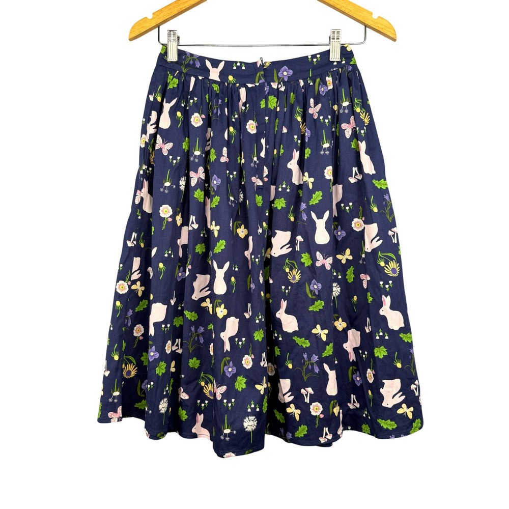 ModCloth x Collectif Swing Skirt Womens XS Navy Jasmine Enchanted Meadow Bunny